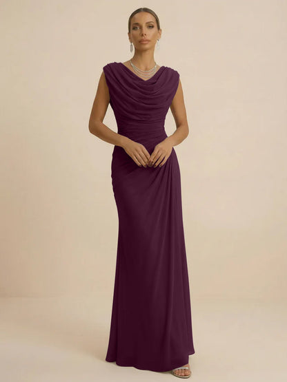 Mist | Draped Cowl Neck Ruched Chiffon Wedding Guest Dress