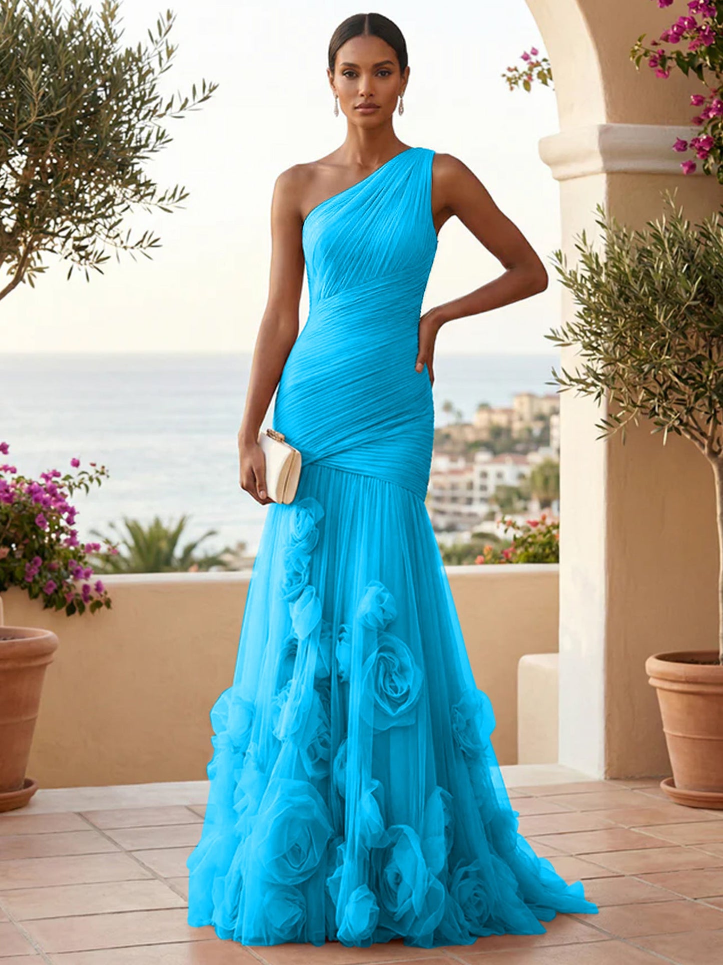 Eden | One Shoulder Floral Tulle Mermaid Bridesmaid Dress