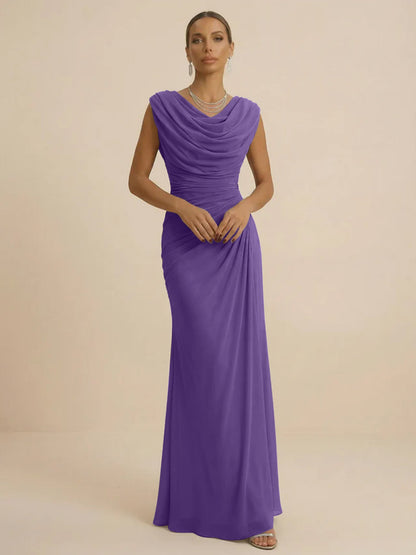 Mist | Draped Cowl Neck Ruched Chiffon Wedding Guest Dress