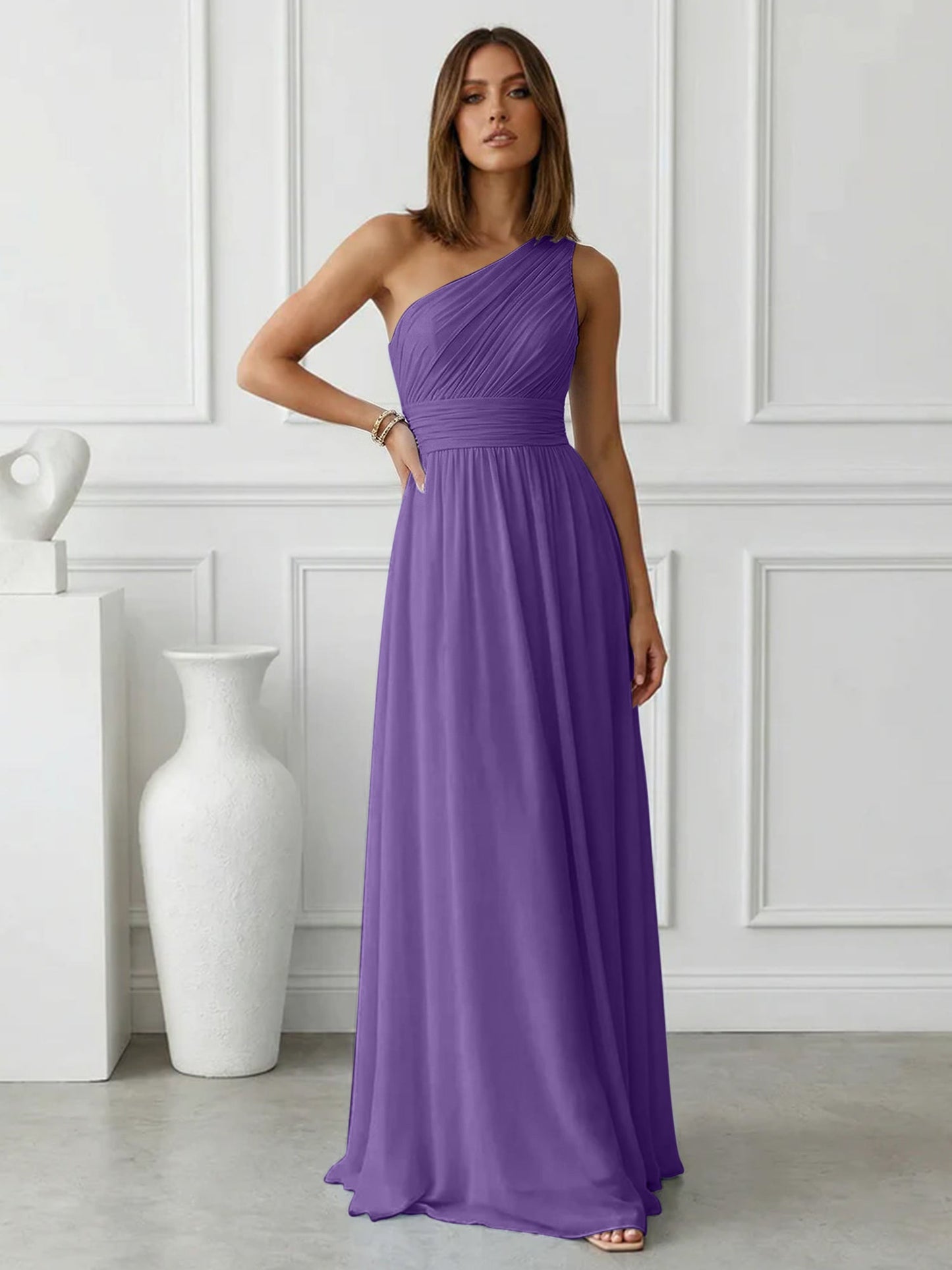 Azure | One Shoulder Ruched Chiffon Maxi Formal Bridesmaid Dress