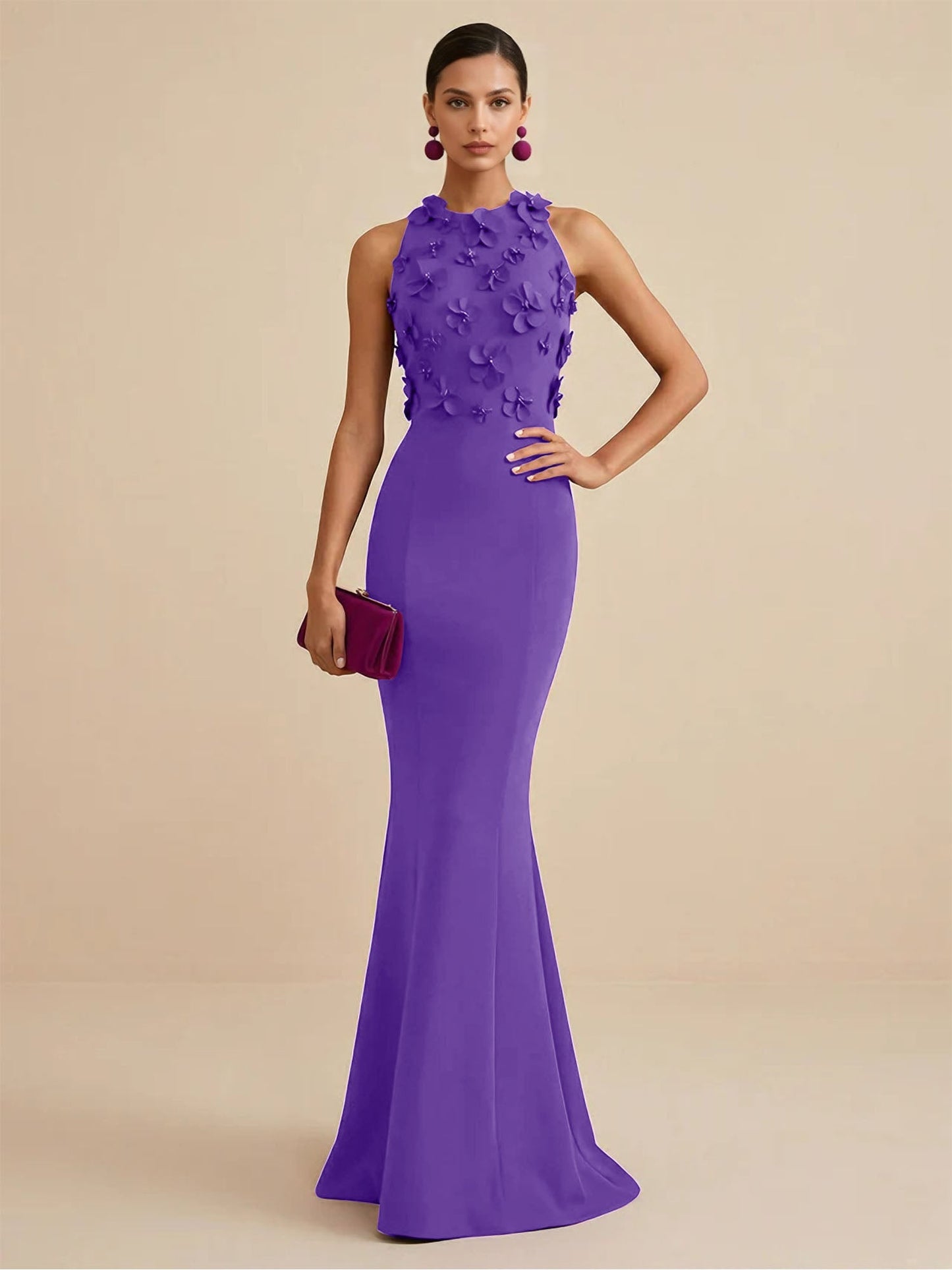 Fucia | High Neck Floral Mermaid Formal Bridesmaid Dress