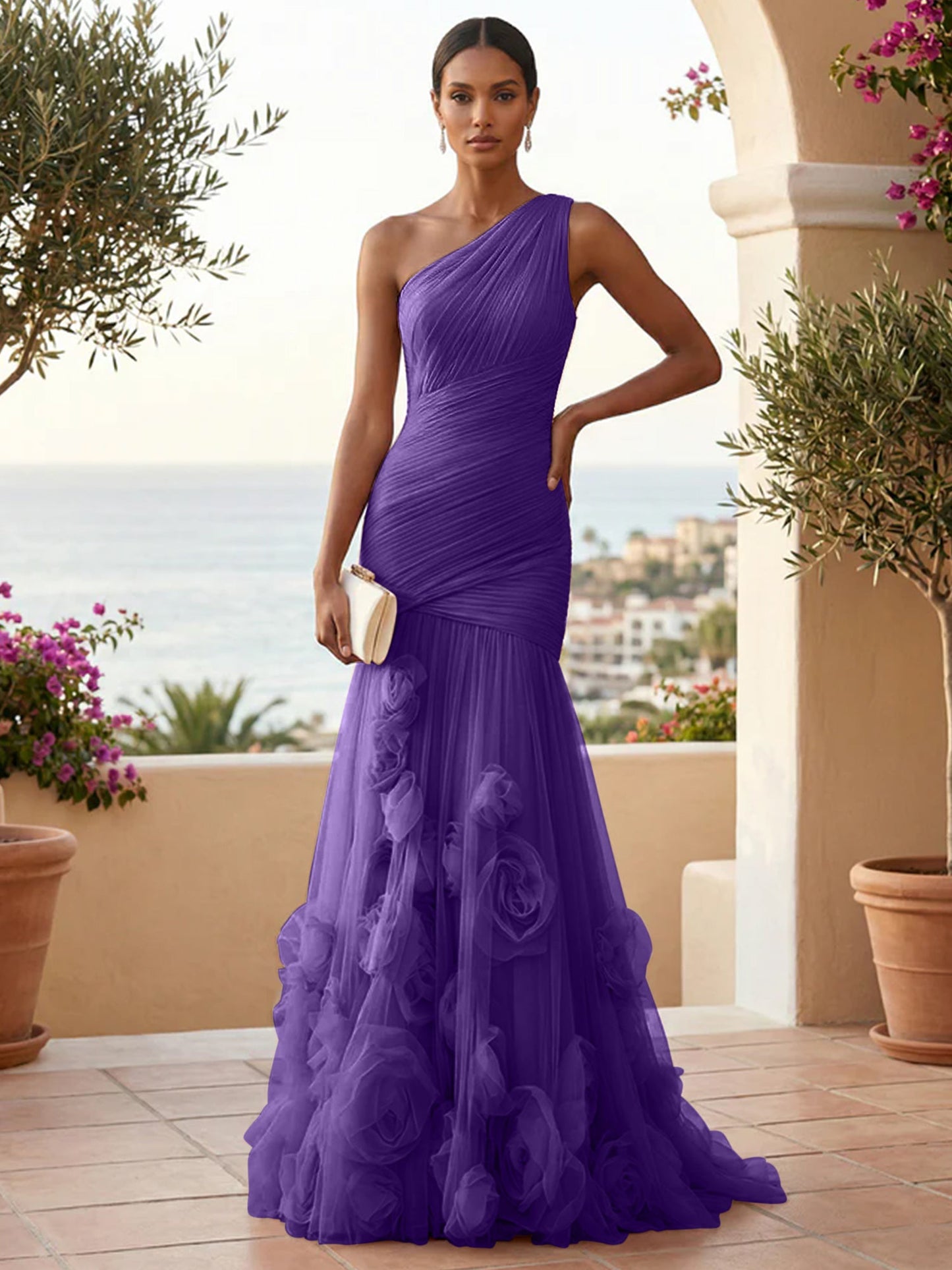 Eden | One Shoulder Floral Tulle Mermaid Bridesmaid Dress