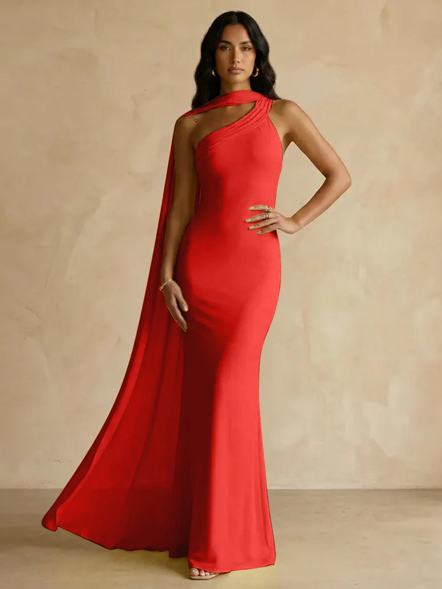 Capey | One Shoulder Crepe Sheath Chiffon Bridesmaid Dress