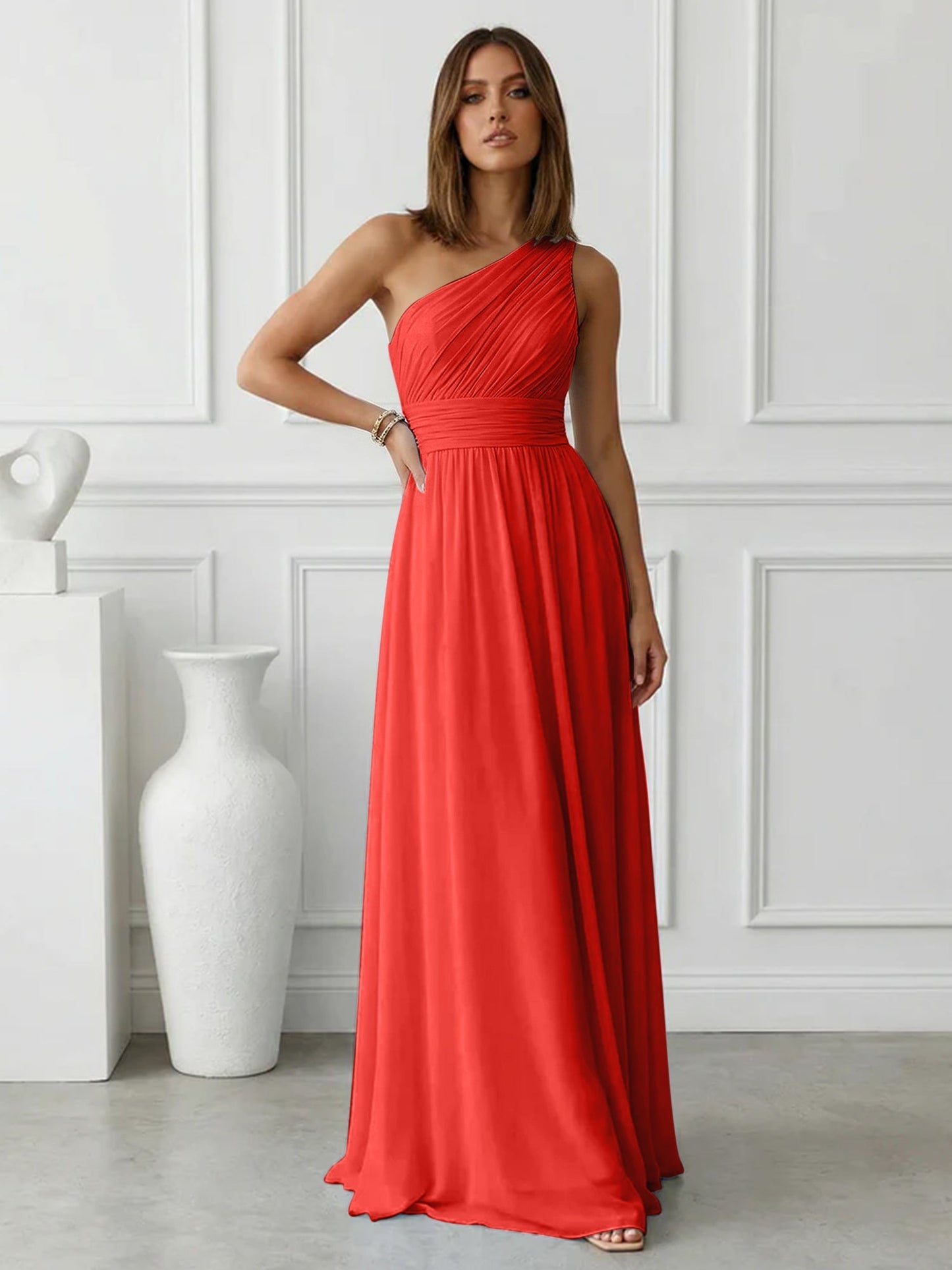Azure | One Shoulder Ruched Chiffon Maxi Formal Bridesmaid Dress