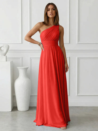 Azure | One Shoulder Ruched Chiffon Maxi Formal Bridesmaid Dress