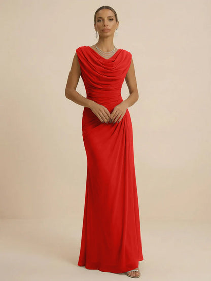 Mist | Draped Cowl Neck Ruched Chiffon Wedding Guest Dress