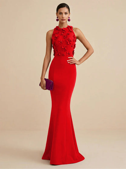 Fucia | High Neck Floral Mermaid Formal Bridesmaid Dress