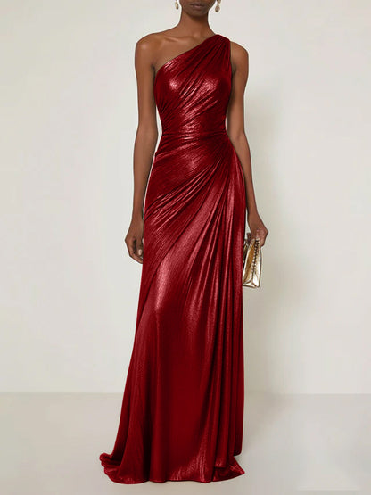 Luxe | One Shoulder Silk Ruffle Maxi Formal Bridesmaid Dress