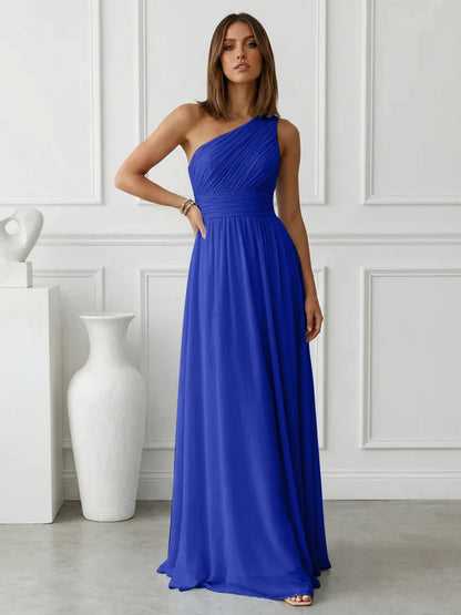 Azure | One Shoulder Ruched Chiffon Maxi Formal Bridesmaid Dress