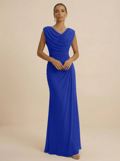 Mist | Draped Cowl Neck Ruched Chiffon Wedding Guest Dress