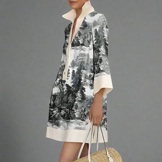 Vivienne | Vintage Toile Print Mini Tunic Dress