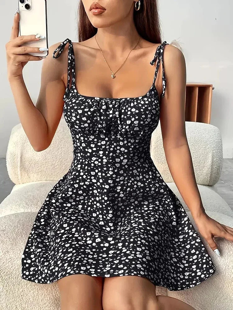Roslyn | Floral Print Tie-Strap Mini Spring Dress