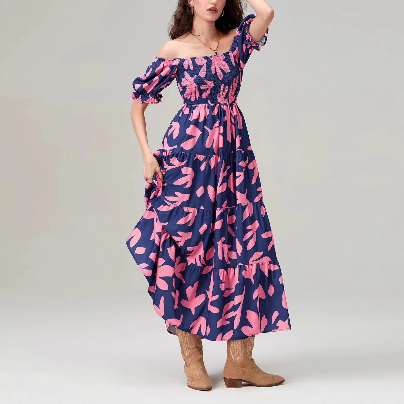 Dai | Floral Off-Shoulder Tiered Summer Maxi Dress