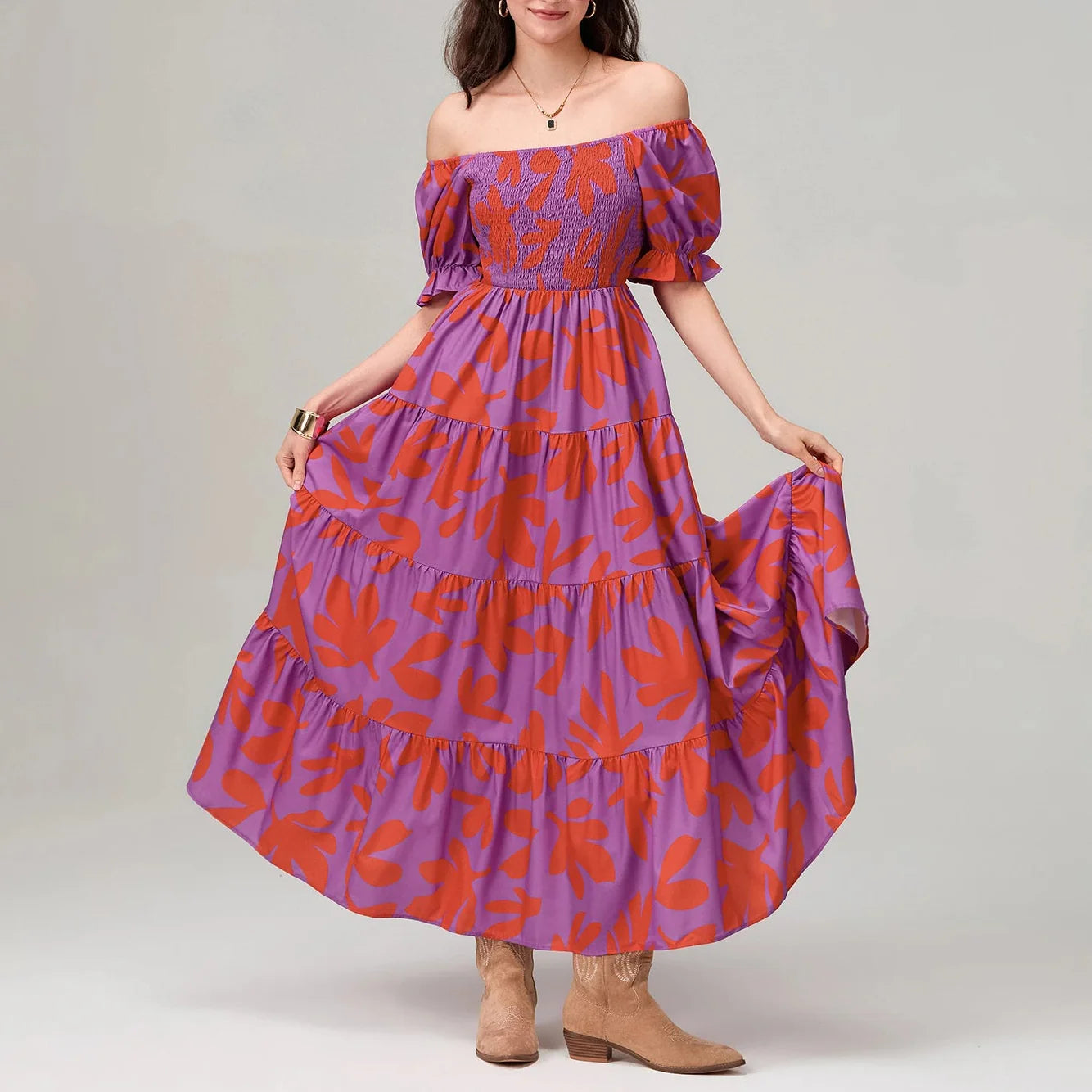 Dai | Floral Off-Shoulder Tiered Summer Maxi Dress