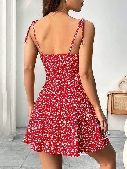 Roslyn | Floral Print Tie-Strap Mini Spring Dress