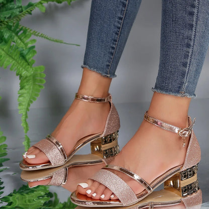 Nicole | Glitter Ankle-Strap Crystal Heeled Sandals