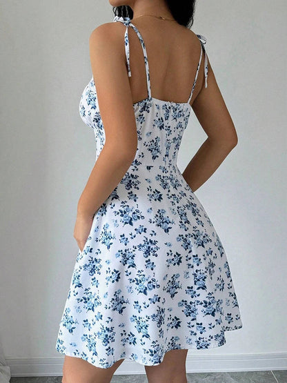 Roslyn | Floral Print Tie-Strap Mini Spring Dress