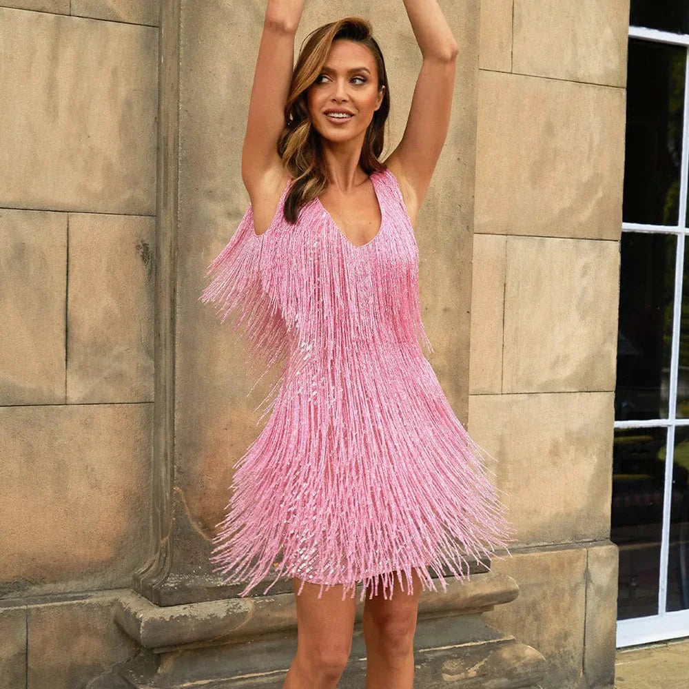 Kimberly | Layered Fringe Feather Cocktail Mini Dress