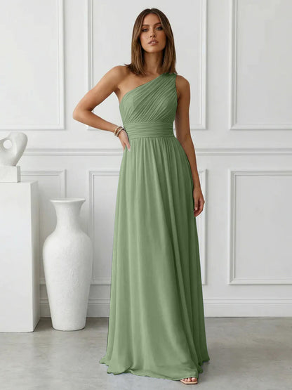 Azure | One Shoulder Ruched Chiffon Maxi Formal Bridesmaid Dress
