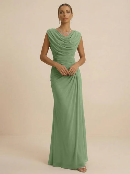 Mist | Draped Cowl Neck Ruched Chiffon Wedding Guest Dress