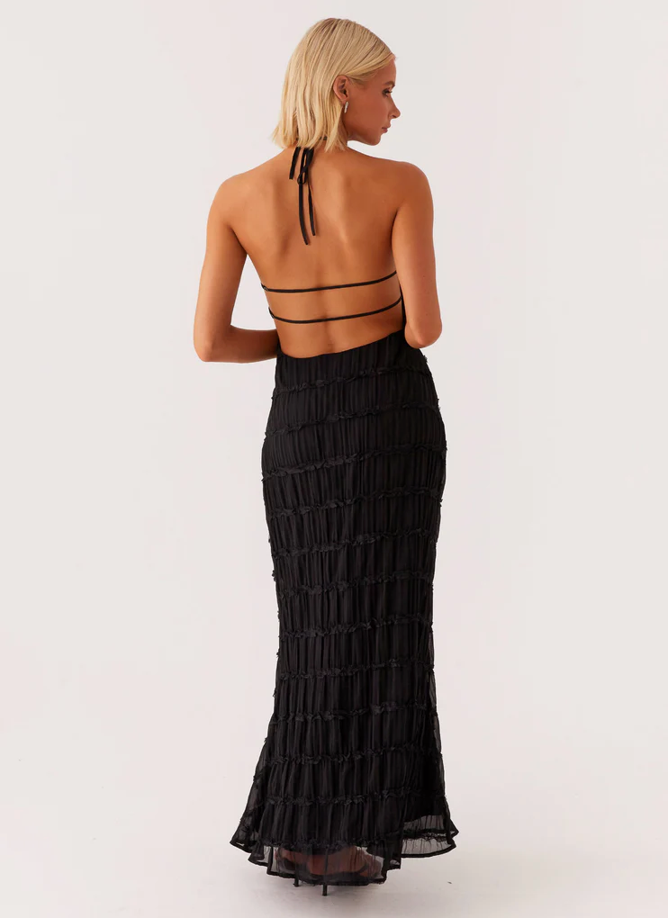 Harmony | Front-Pleated Lace Trim Halter Bridesmaid Dress
