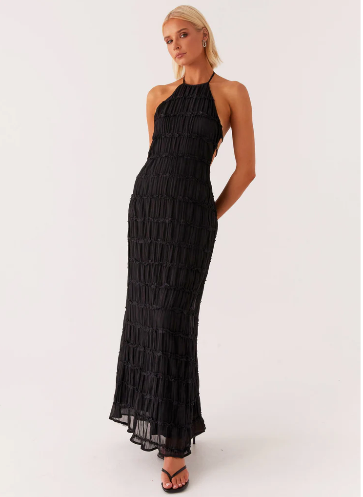 Harmony | Front-Pleated Lace Trim Halter Bridesmaid Dress