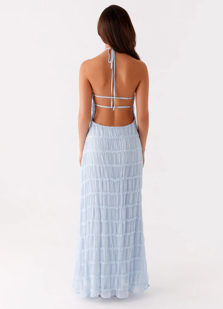 Harmony | Front-Pleated Lace Trim Halter Bridesmaid Dress