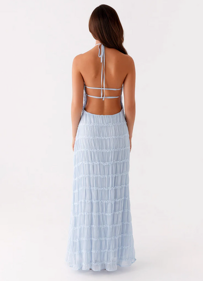 Harmony | Front-Pleated Lace Trim Halter Bridesmaid Dress