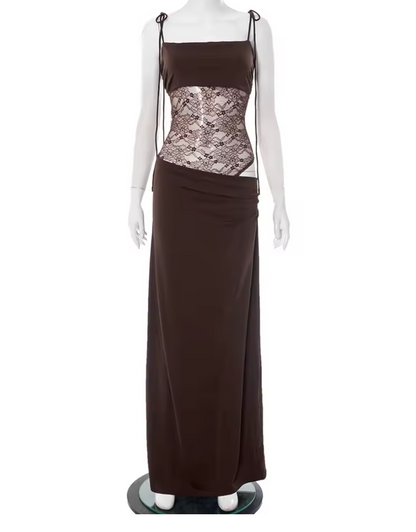 Hope | Lace Panel Tie Strap Figure-Hugging Maxi Dress