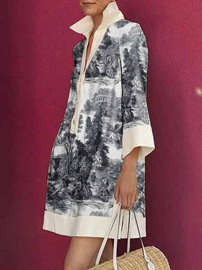 Vivienne | Vintage Toile Print Mini Tunic Dress