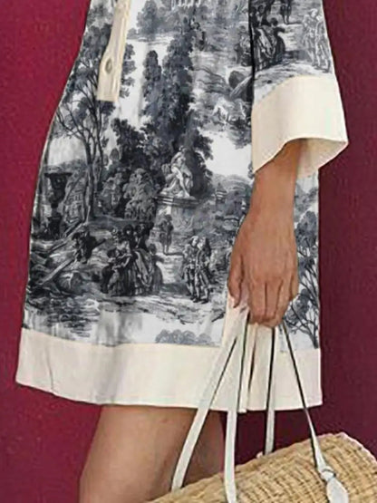 Vivienne | Vintage Toile Print Mini Tunic Dress