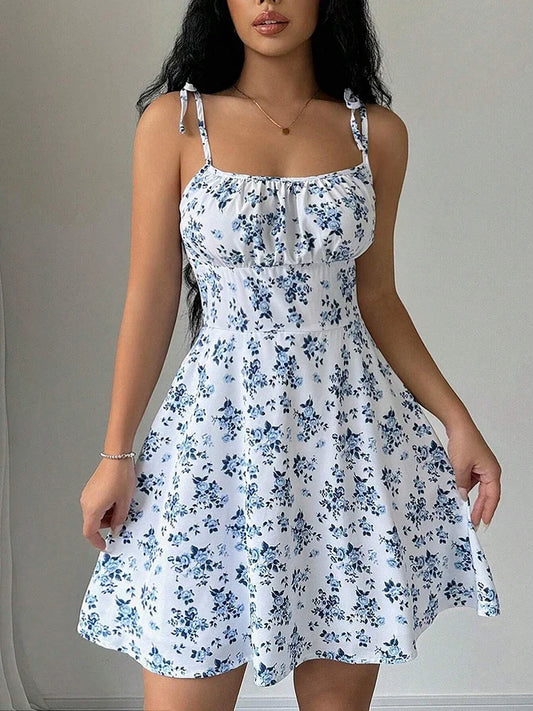 Roslyn | Floral Print Tie-Strap Mini Summer Dress