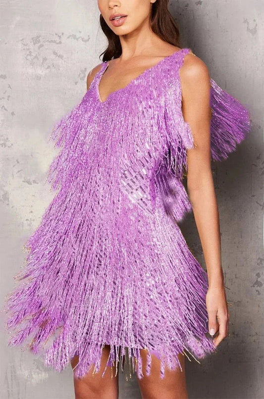 Kimberly | Layered Fringe Feather Cocktail Mini Dress