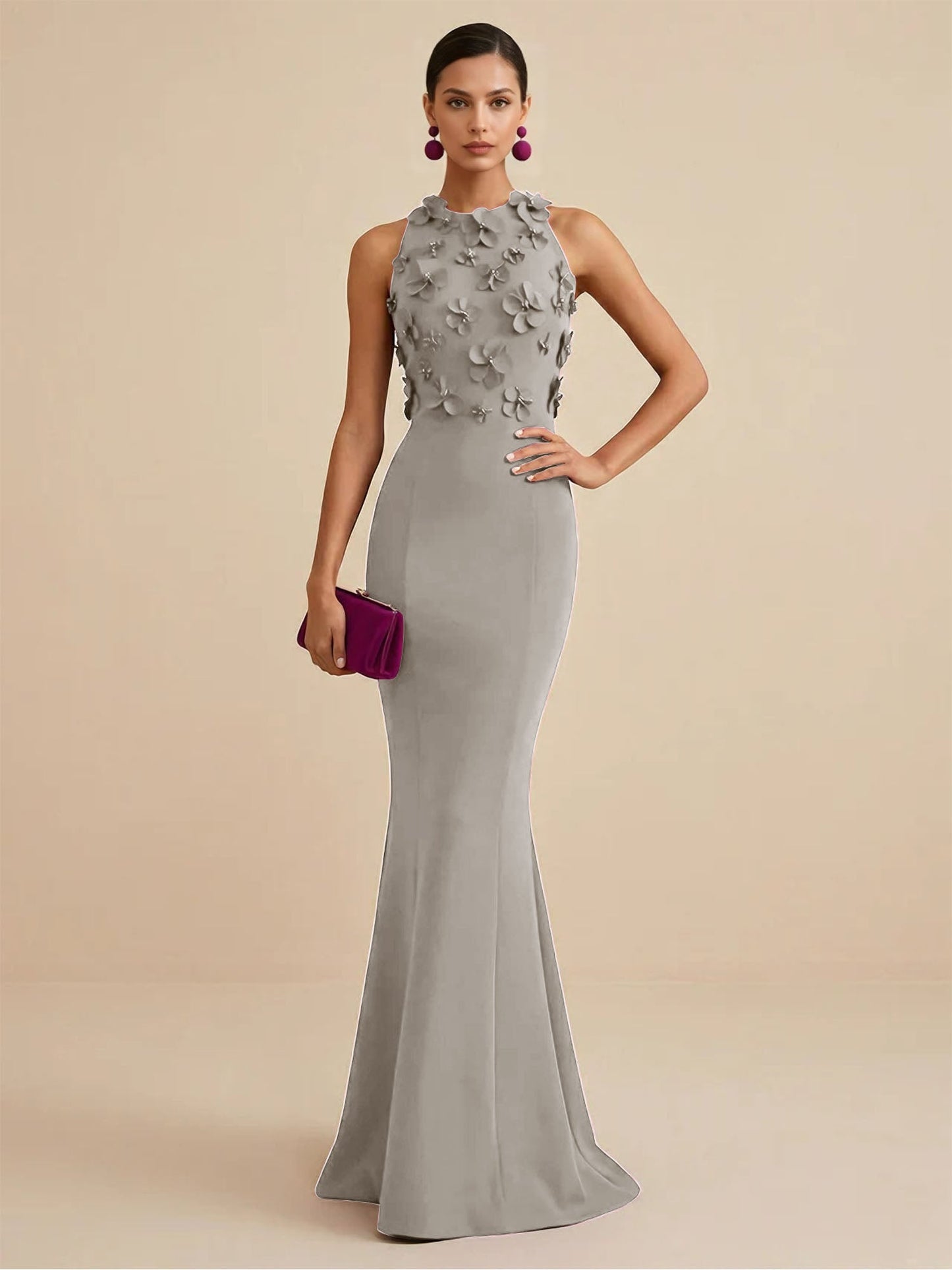 Fucia | High Neck Floral Mermaid Formal Bridesmaid Dress