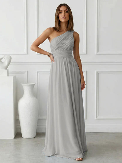Azure | One Shoulder Ruched Chiffon Maxi Formal Bridesmaid Dress