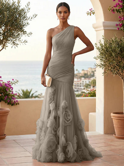 Eden | One Shoulder Floral Tulle Mermaid Bridesmaid Dress
