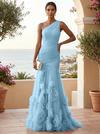 Eden | One Shoulder Floral Tulle Mermaid Bridesmaid Dress