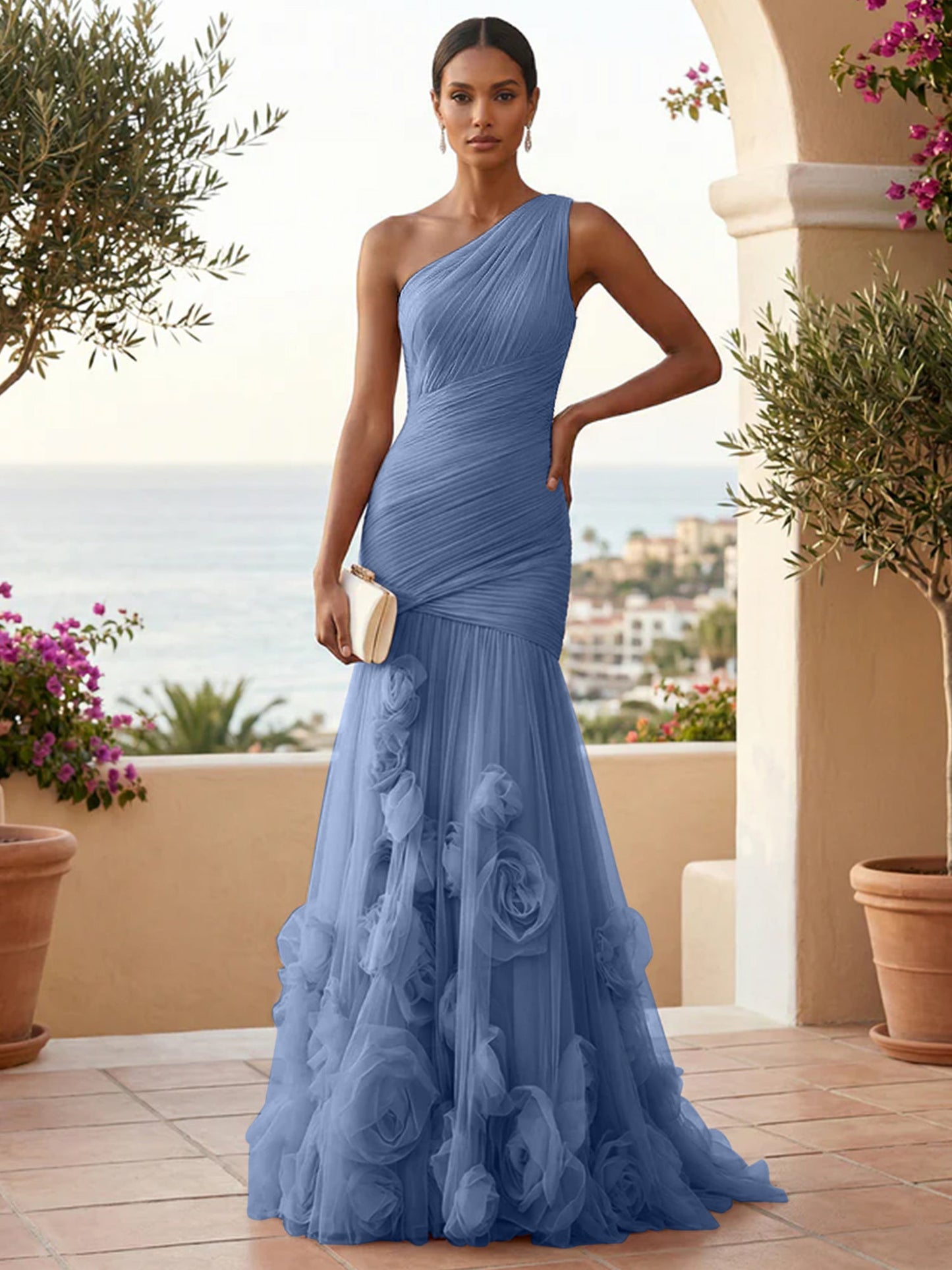 Eden | One Shoulder Floral Tulle Mermaid Bridesmaid Dress