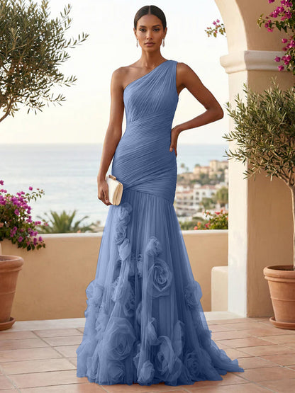 Eden | One Shoulder Floral Tulle Mermaid Bridesmaid Dress