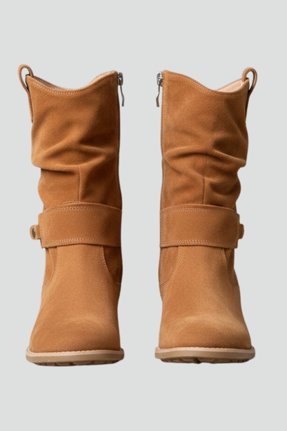 Isolde | Tan Suede Slouch Boots with Lug Sole