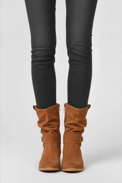 Isolde | Tan Suede Slouch Boots with Lug Sole