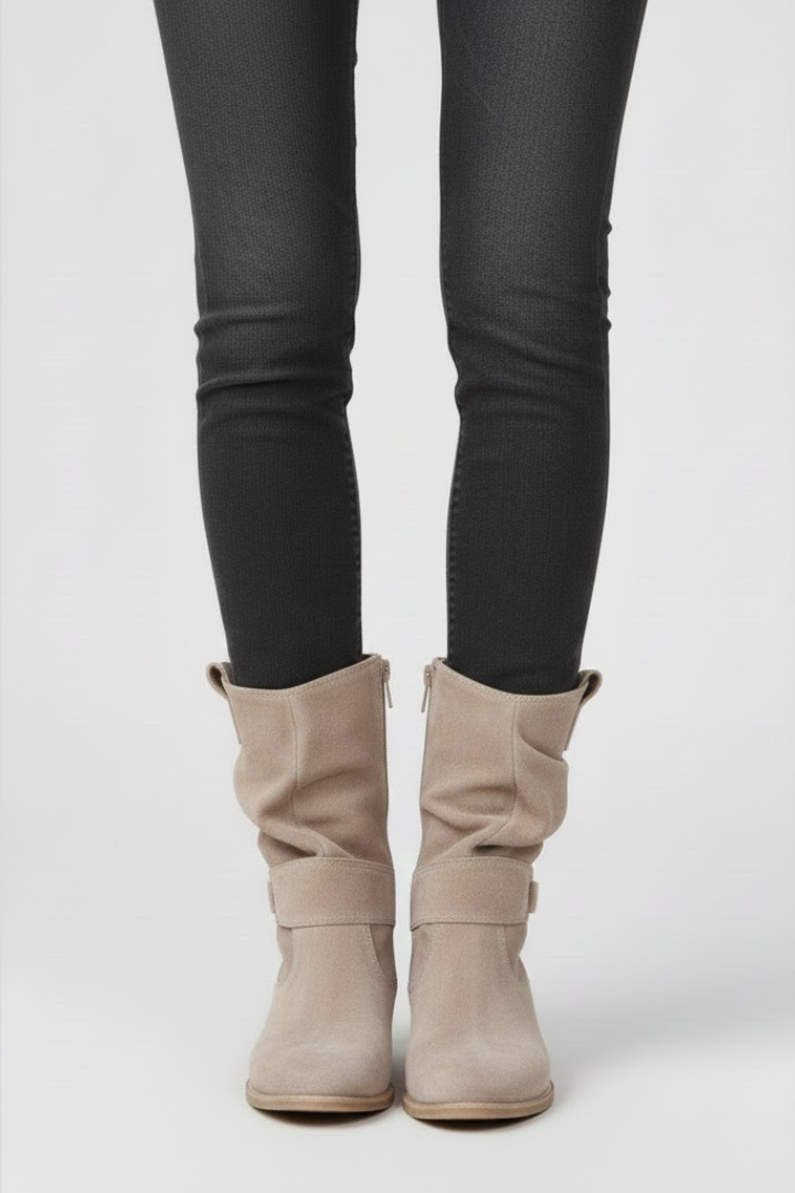 Isolde | Tan Suede Slouch Boots with Lug Sole
