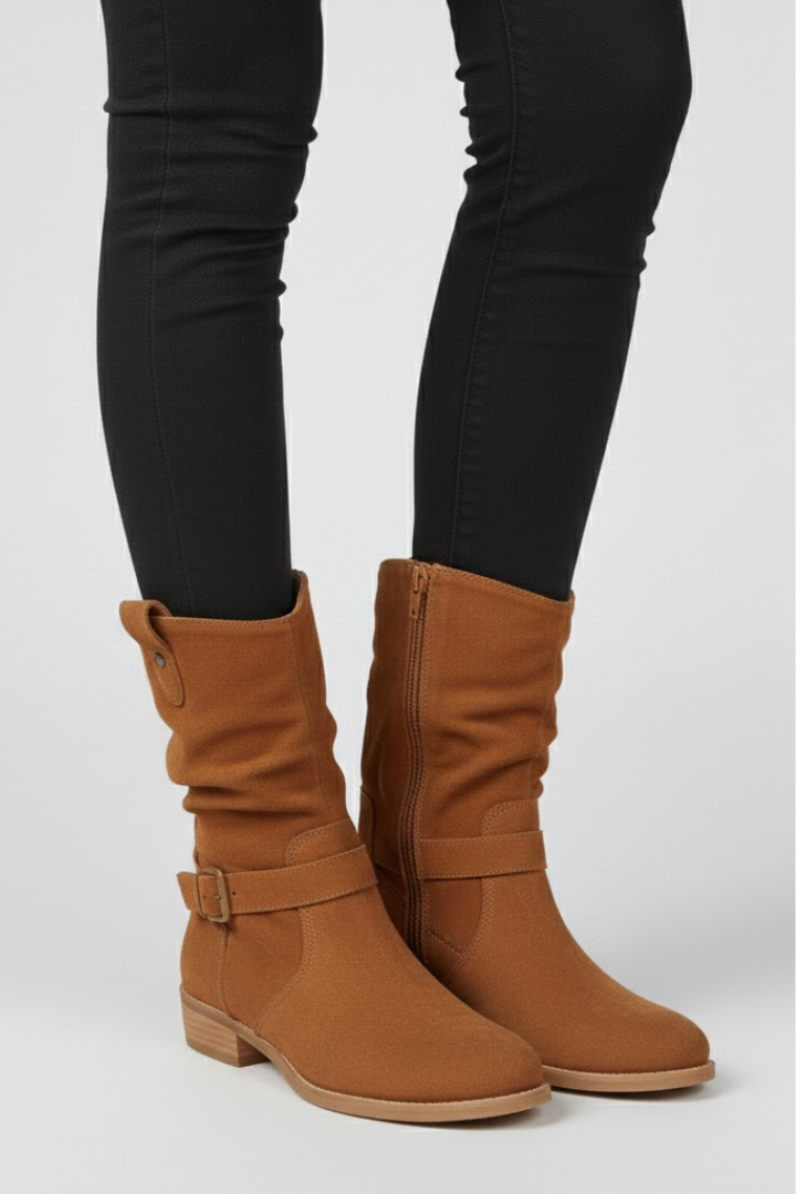 Isolde | Tan Suede Slouch Boots with Lug Sole