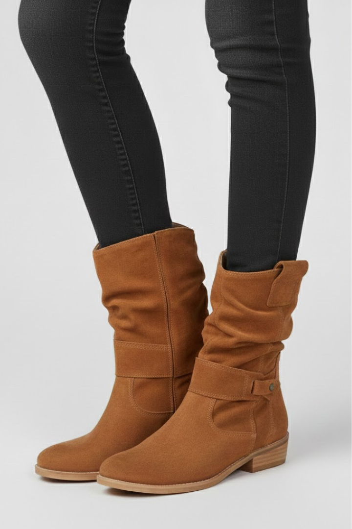 Isolde | Tan Suede Slouch Boots with Lug Sole