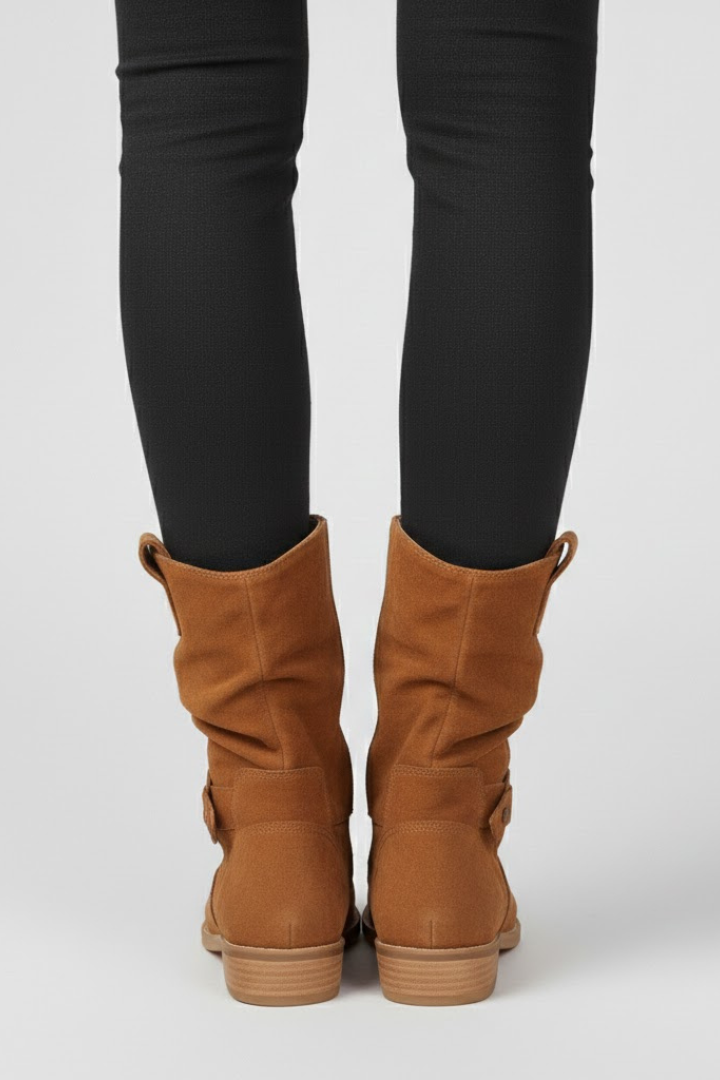 Isolde | Tan Suede Slouch Boots with Lug Sole