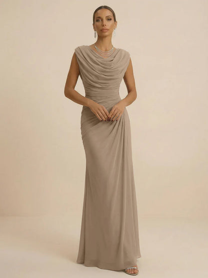 Mist | Draped Cowl Neck Ruched Chiffon Wedding Guest Dress
