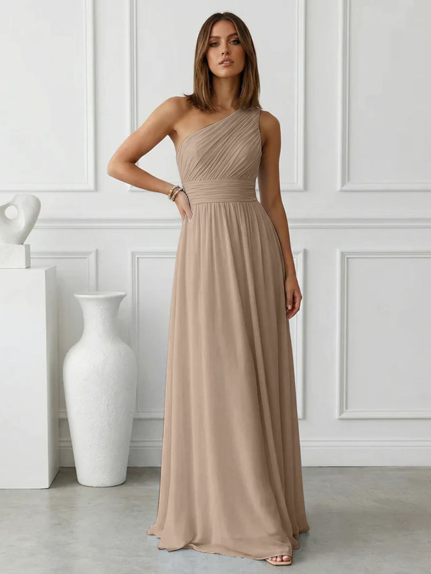 Azure | One Shoulder Ruched Chiffon Maxi Formal Bridesmaid Dress