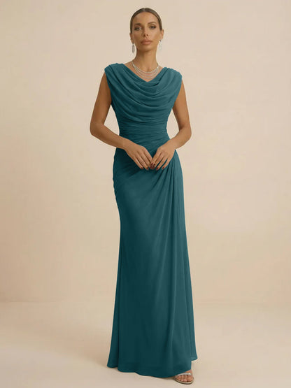 Mist | Draped Cowl Neck Ruched Chiffon Wedding Guest Dress