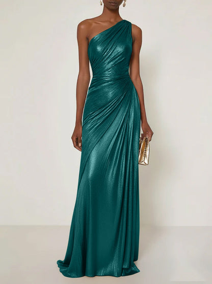 Luxe | One Shoulder Silk Ruffle Maxi Formal Bridesmaid Dress