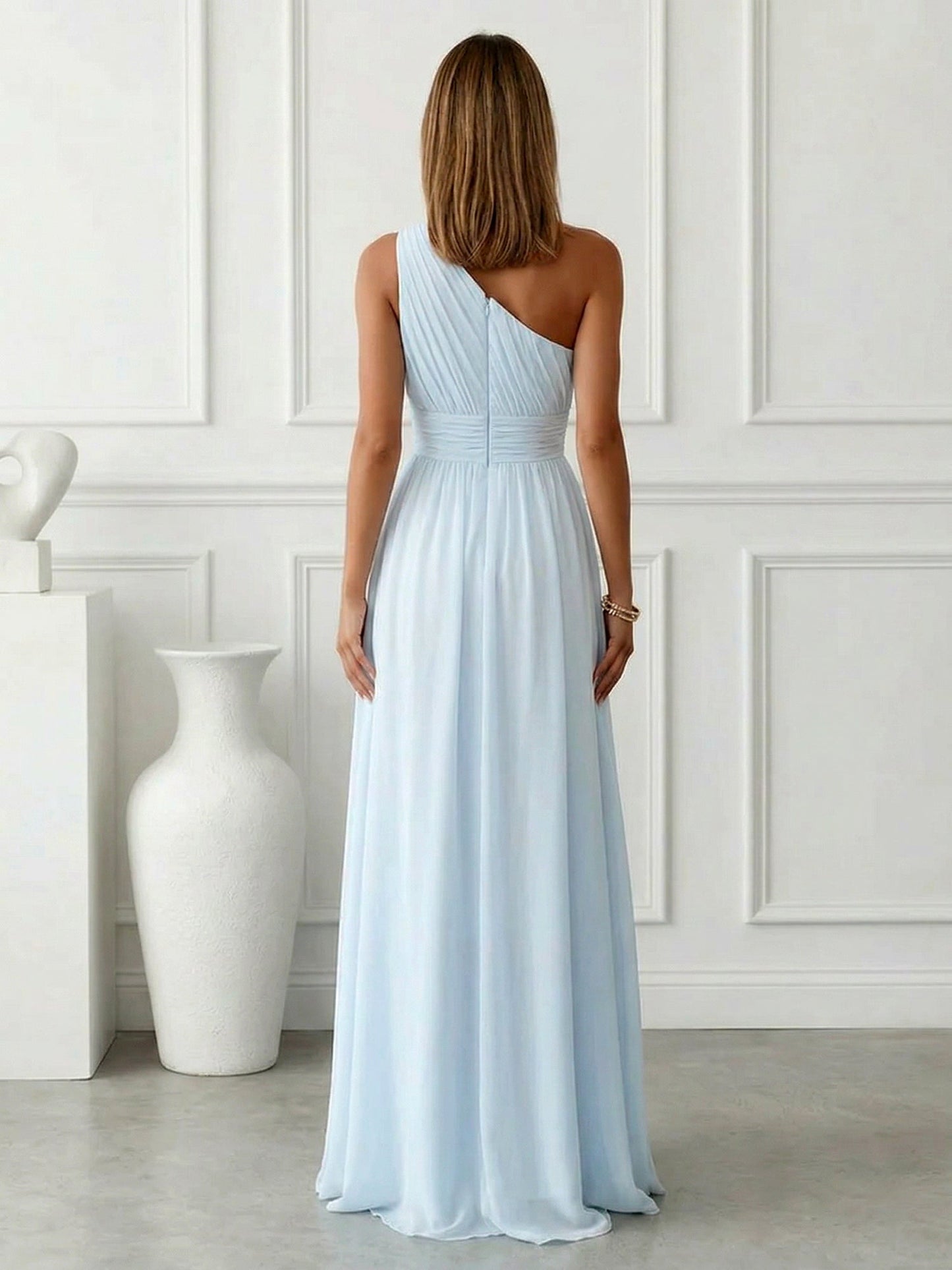 Azure | One Shoulder Ruched Chiffon Maxi Formal Bridesmaid Dress